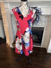 Vince Camuto Floral Sleeveless Fit & Flare Mini Dress Summer SIZE 14 Red Pink-
