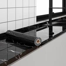 FUKU MON 24"x394" Black Marble Wallpaper Marble Contact Paper for Countertops...