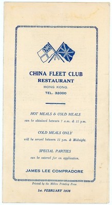1936 China Fleet Club Menu Hong Kong British U.S. Marines #6T