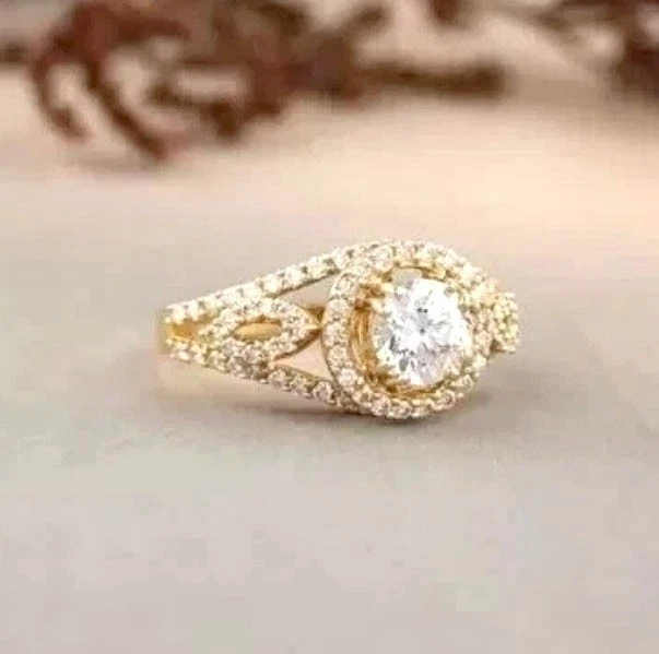 Bague de fiançailles femme diamant simulé taille ronde 2 carats plaqué or... - Photo 1/4