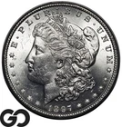 1897 Morgan Silver Dollar Coin, Nice Luster Near Gem BU++