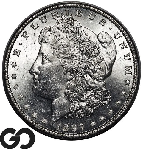 1897 Morgan Silver Dollar Coin, Nice Luster Near Gem BU++