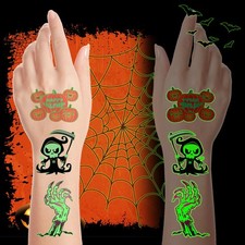 PreCut Glow in The Dark Halloween Temporary Tattoos for Kids, 102 Unique Desi...