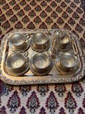 WMF Tablett mit 6 Teegläsern - versilbertEP Brass - Vintage Set
