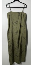 INC Silk Dress Women’s size 8 Crinkle Floral Olive Green Slip Y2K Cottagecore