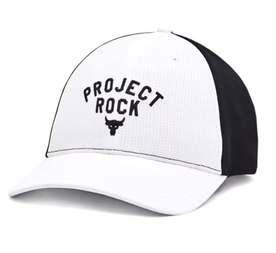 Under Armour Project Rock Trucker Hat Mens White Black Snapback Cap NWT