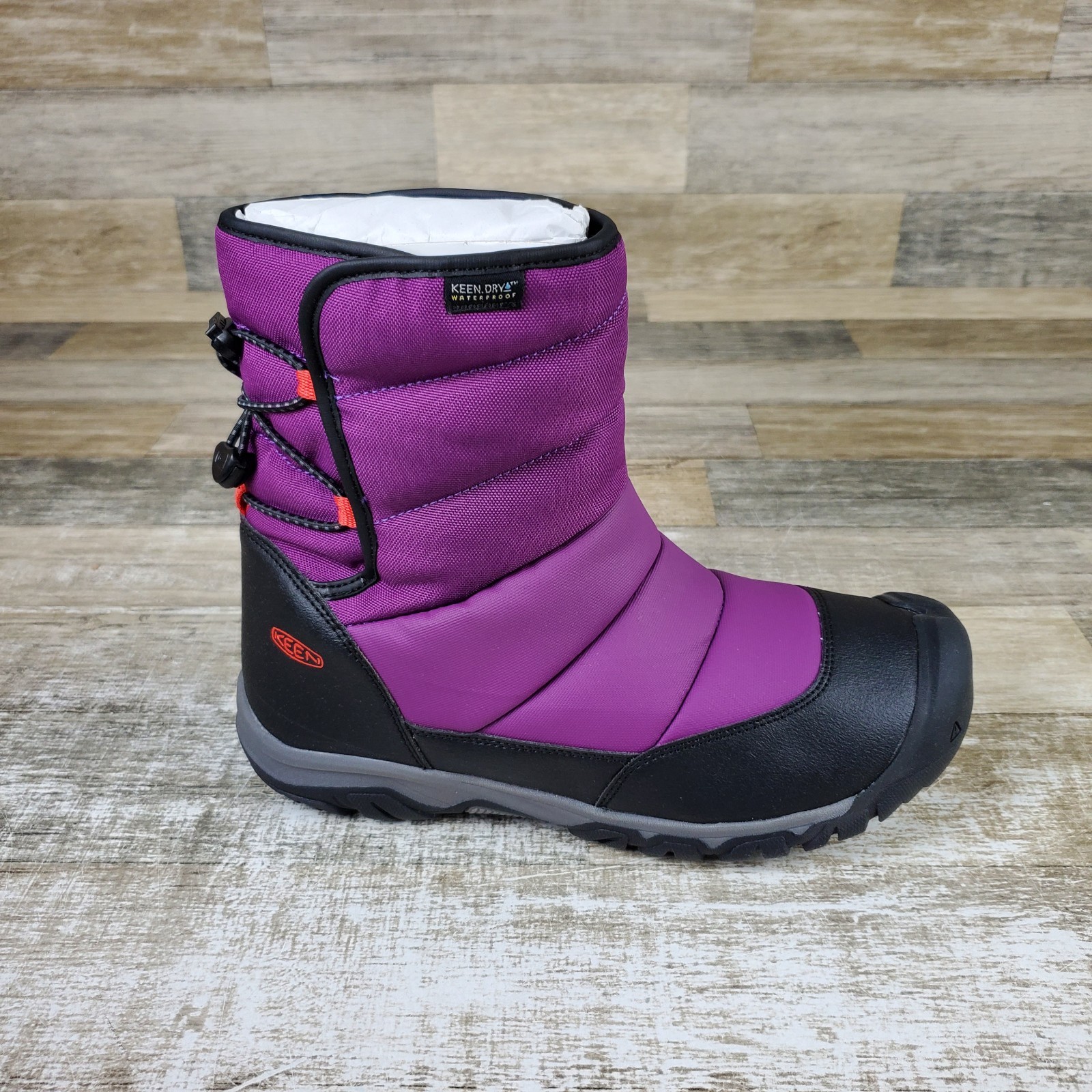 Stivali da neve KEEN Puffrider giovani taglia 6 arancione carisma slip on alti