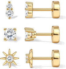 14K Gold Flat Back Earrings for Women Men Dainty Hypoallergenic Surgical Stainle