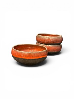 Henrik Ditlev Danmark Cereal/Soup Bowl Red Lava Glaze Danish MCM Set Of 3