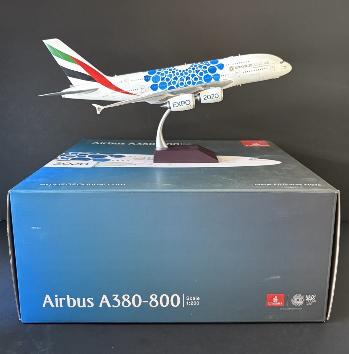 GeminiJets 1:200 Emirates Airbus A380-800 Blue Expo 2020 A6-EOT