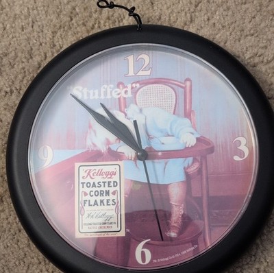 Kellogg Toasted Corn Flakes Advertising Wall Clock Black Cereal Theme 1988