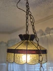 Vintage Tiffany Style Slag Stained Glass Chandelier Hanging Lamp AMBER YELLOW