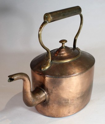 Antique Georgian Oval Goose Neck Copper Tea Kettle Dovetail Seams; Oval Body