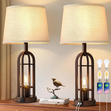 Table Lamps for Living Room End Table Set of 2 - Farmhouse Industrial Bedside La