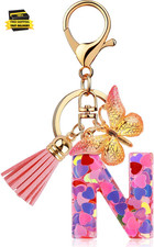 Initial Letter Keychain for Women Girl Bag Charm Butterfly Tassel Keychain for W