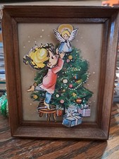 Vintage 3d Framed Chrismas Wall Hanging Picture Christmas Tree