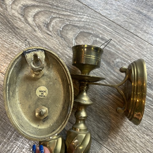 Coppia di 2 applique portacandele da parete vintage in ottone massiccio con globo in vetro India - Foto 9 di 15