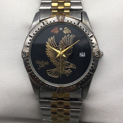 Black Hills Gold Watch Mens 34mm Two Tone Eagle Dial Date 