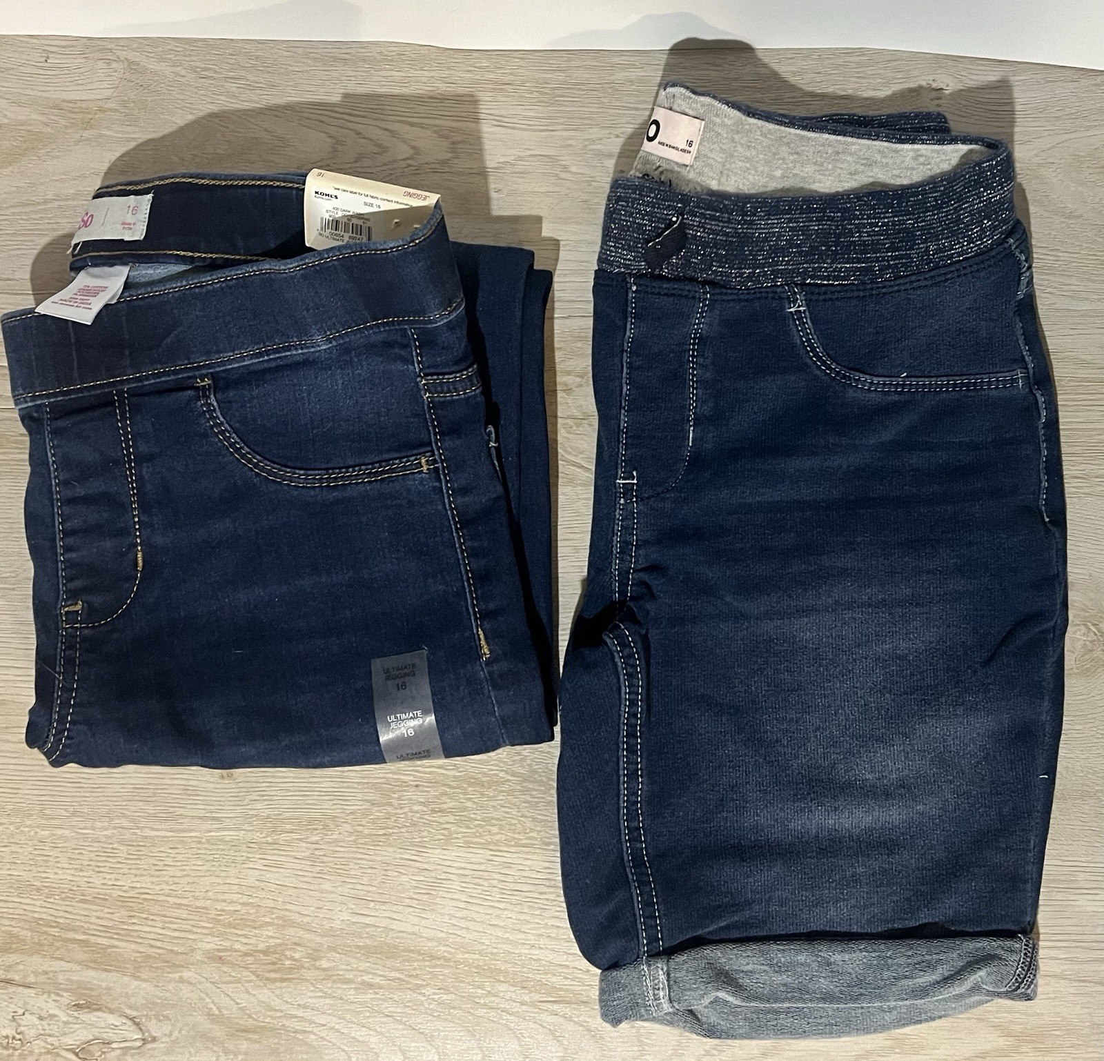 Two-pair girls SO Ultimate Jegging lot, both size 16. Includes one brand NWT