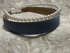 Blue Solid Faux Pearl Headband Casual Elegant Hairband Hair Accessory Set Of 2