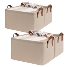 4 PCS 16x11x9 Inch Large Fabric Organizer Storage Bins Baskets For Shelf Brown