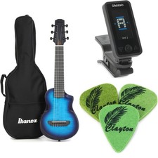 Ibanez AU Tenor Acoustic-electric Ukulele Essentials Bundle - Transparent Blue