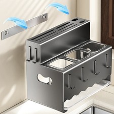 Soporte para utensilios de cocina de acero al carbono para uso en encimera o montaje en pared