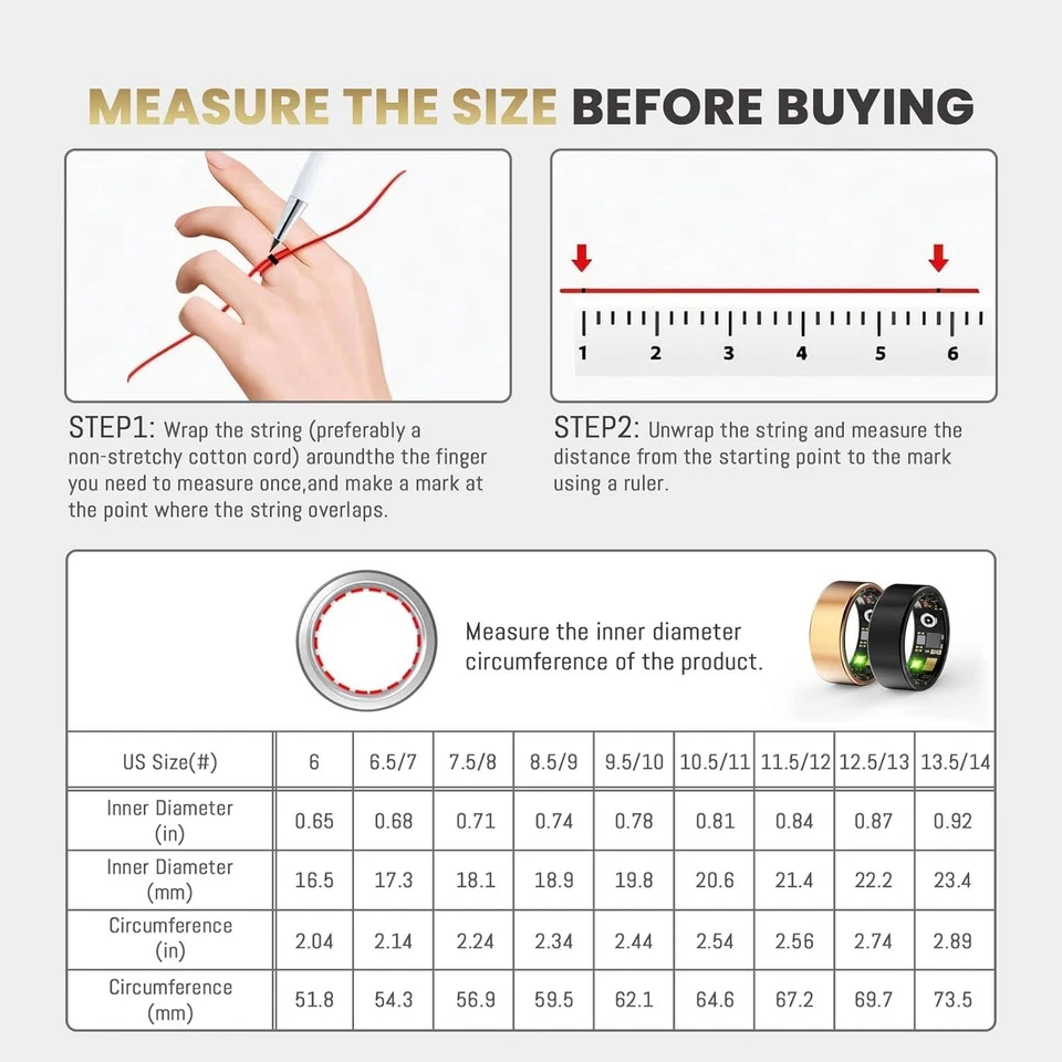 Smart Ring for Women Men Health Fitness Tracker Rings Waterproof Rose Gold 7# - Image 4 of 4