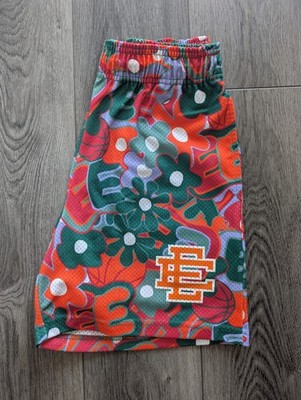 Eric Emanuel Shorts - Floral Basketball Green/Orange/Red - Size M