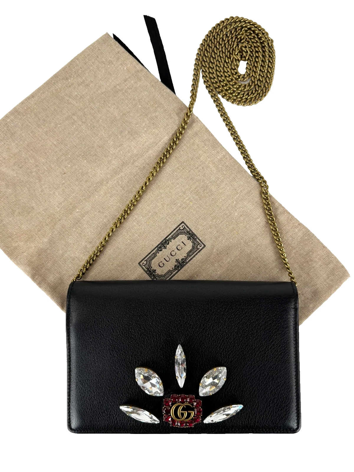 Givenchy — Gucci New Auth Black Leather Mini GG Marmont Crystal Wallet Chain Bag Dust Bag