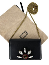 Gucci Nuovo Autentico Pelle Nera Mini GG Marmont Cristallo Portafoglio Catena Borsa Polvere