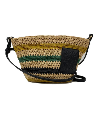 LOEWE Striped Shoulder Crossbody small Bag Raffia Brown Leather strap Multicolor