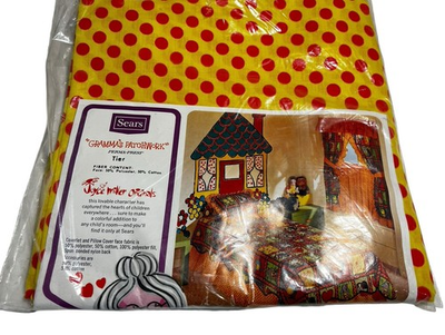 #ad Sears 1968 Grandma’s Patchwork Red Yellow Dot Perma Prest Tier Curtain 82 X 36” $29.99