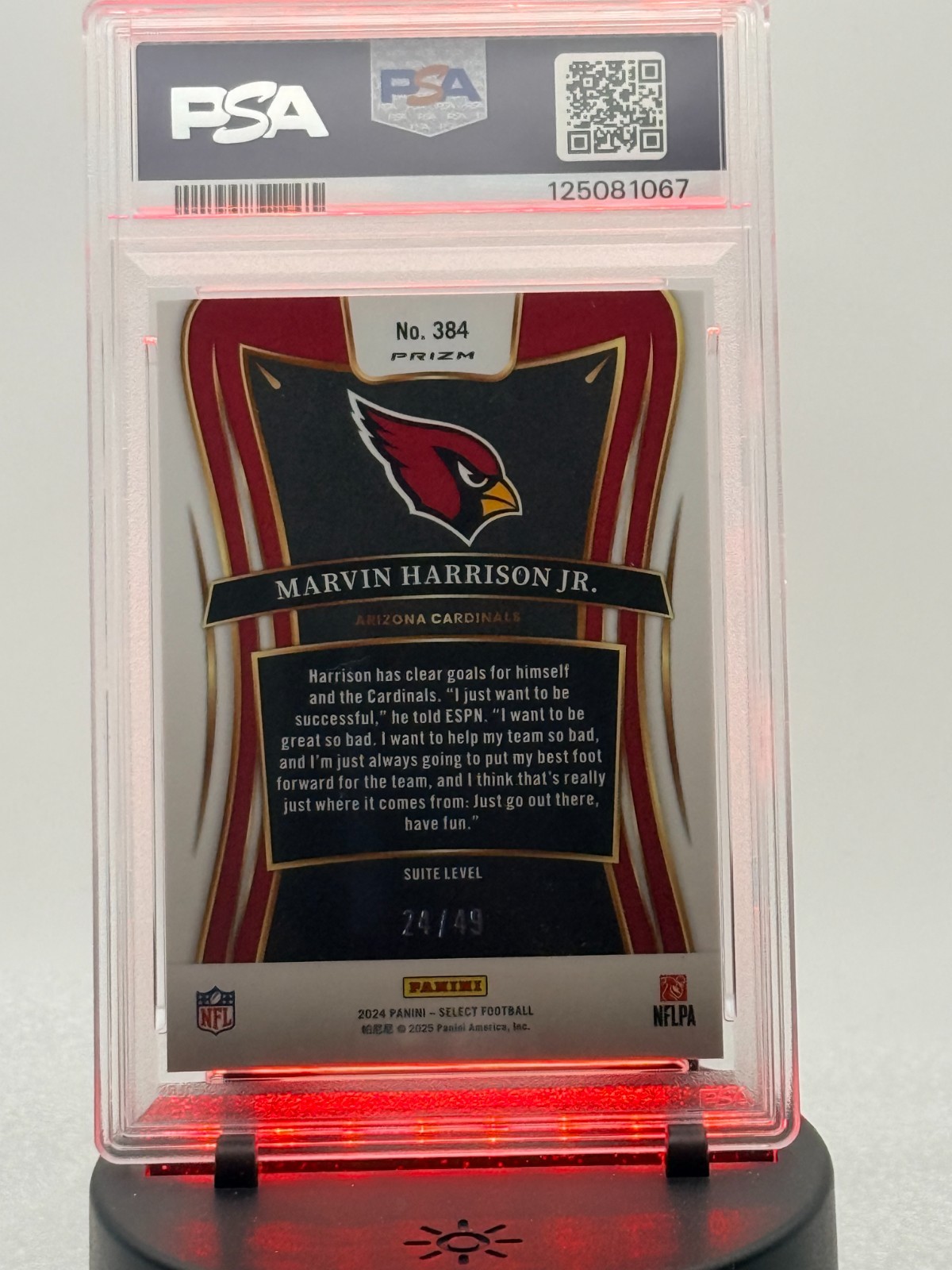 2024 Select Marvin Harrison Jr. Red Disco Prizm ONE OF 5 GEM MT 10 COLOR MATCH view 2