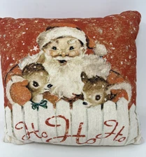Primitives By Kathy Vintage Style Santa Deer Post Card Christmas Pillow
