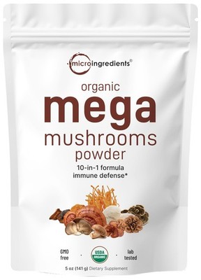 Organic Mega Mushroom 10 in 1 Complex Formula Powder for Immune System Booster,