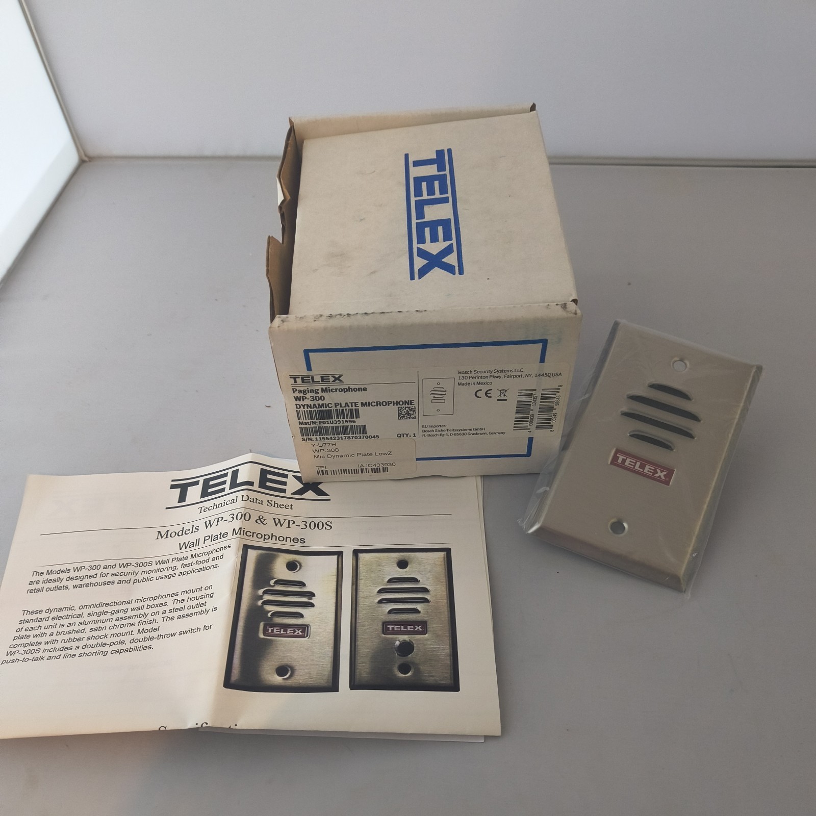 Telex WP-300 Wall Plate Paging Microphone for Horns & Speakers, F.01U.391.596
