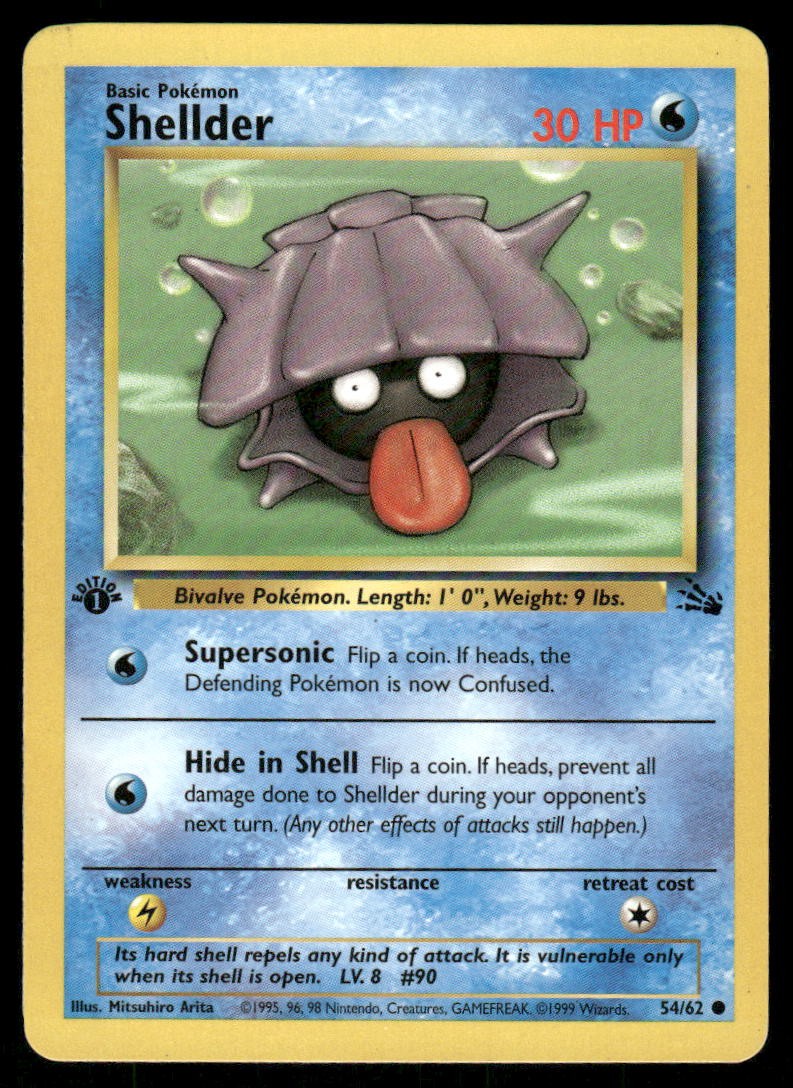 Pokemon Cards Shellder 54/62 1st Edition Fossil Common NM WEEKLY AUCTIONS