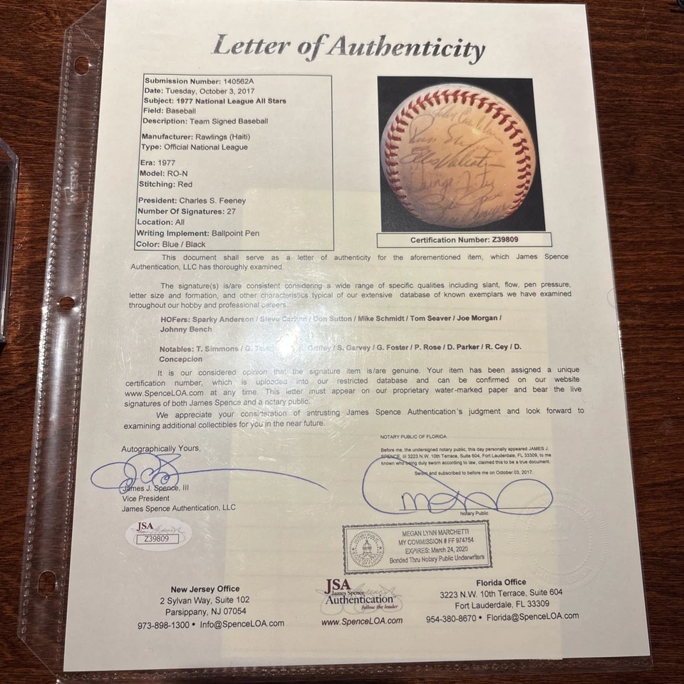 Béisbol All Stars 1977 de la Liga Nacional con 27 firmas autenticado por la JSA Foto 4 de 4