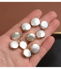 1PC Genuine Freshwater Electroplated Pearl Charm Pendant 13X14mm NBZZ11