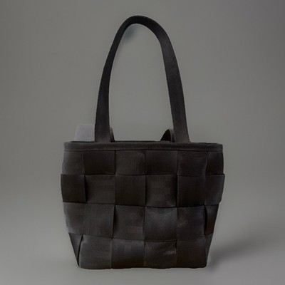 Harveys Black Woven Tote Bag with Bottom Studs and Snap Closure