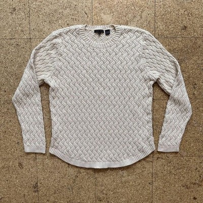JEANNE PIERRE Cotton Sweater Women's XXL Cream Textured Cozy Luxe Minimalist