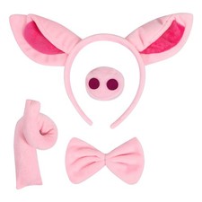 Pig Costume Set Pink Ears Headband Nose Tail Bow Tie Party Decoration Fun