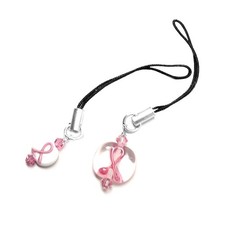 Set of 2 Pink Ribbon Breast Cancer Awareness Lamp Work Glass Cell Phone Charms