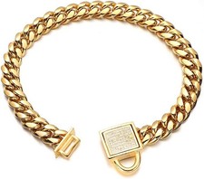 Gold Dog Chain Collar 10mm Wide Cuban Link Puppy Collar 316L Stainless Steel