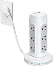 Retractable Power Strip Tower - Surge Protector with USB C Ports PD 20W, 5Ft Fla