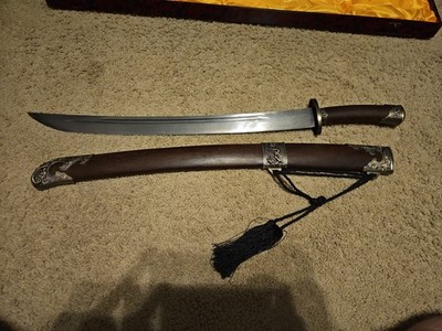 Chinese Qing Dynasty DAO damascus steel sword and scabbard