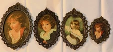 Vintage Italian Brass Baroque Frames Victorian Girl Wall Hangings Set Of 4