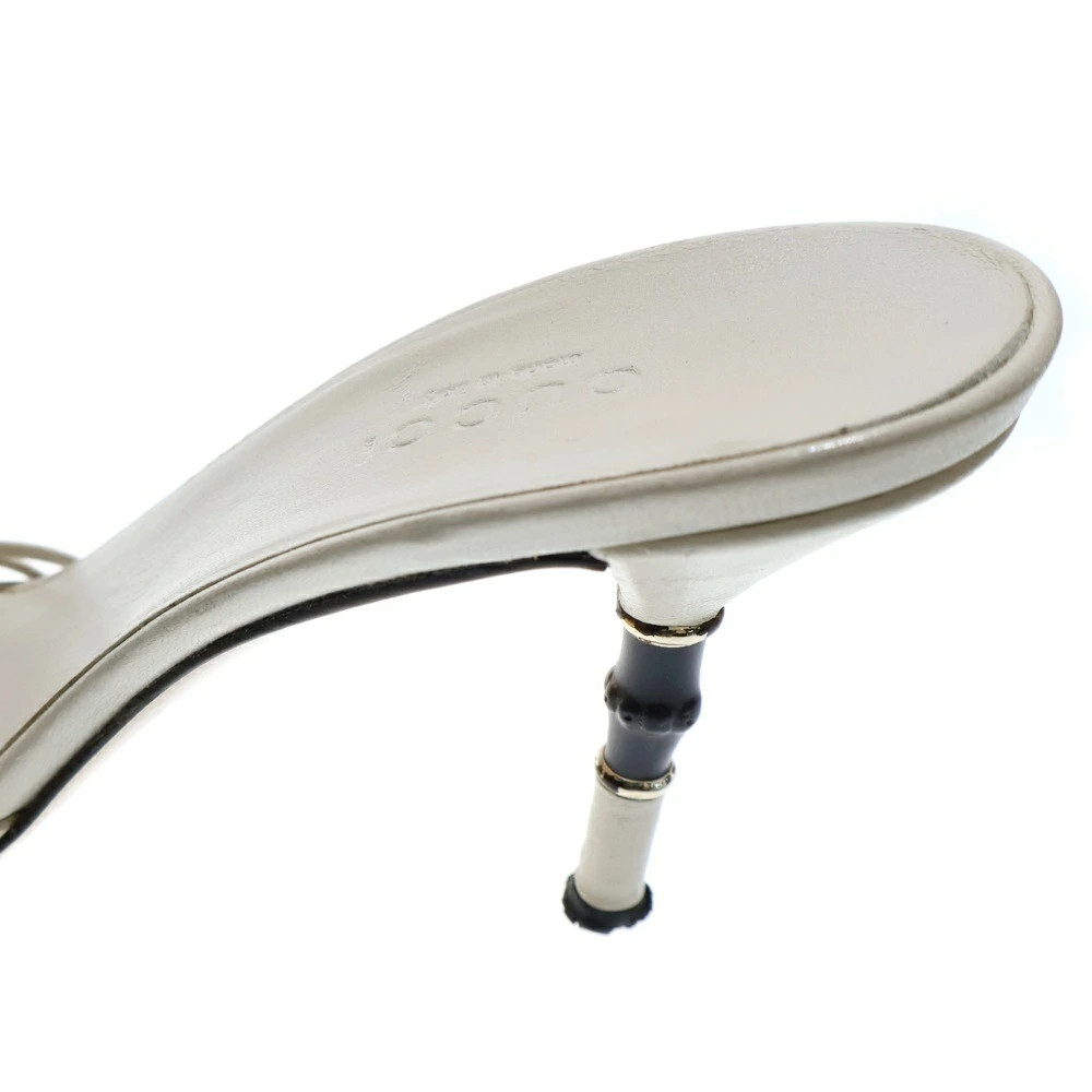 GUCCI Size: 35 1/2 Bamboo Heel Intrecciato Leather Sandals Shoes White Women's [ thumbnail 6