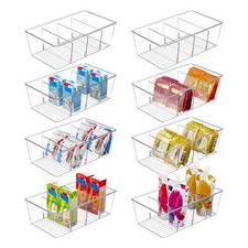 8 Pack Clear Plastic Food Storage Organizer Bins with 4 Compartments - Kitchen S